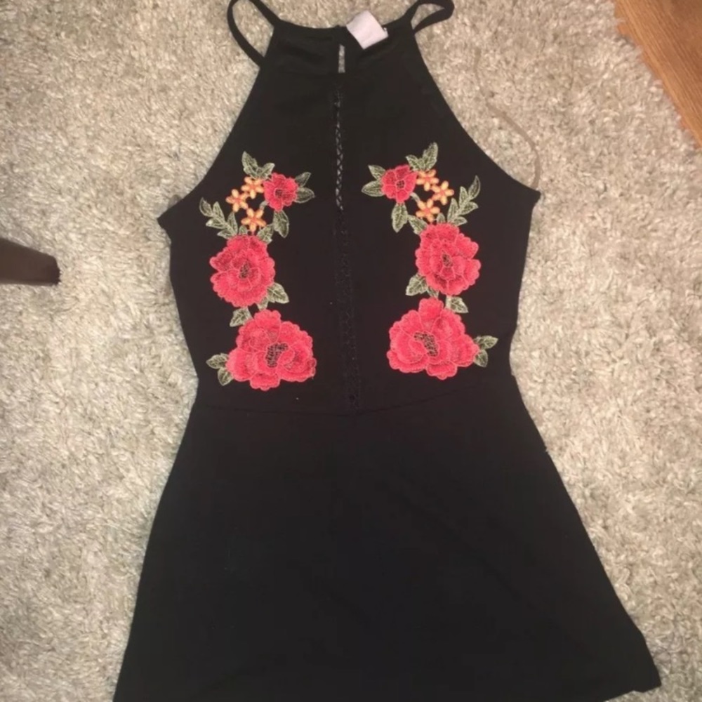 Black Windsor Romper, Floral Pattern